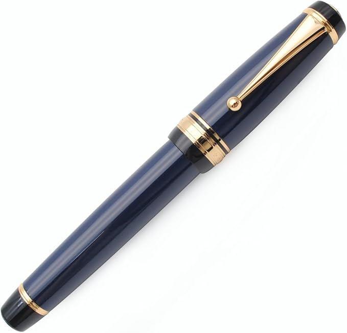 xixixiaozhu Metal Big Fountain Pen Set Medium Nib 0.7mm, Includes Ink Refill Converter, 5 Ink Cartridges & Gift Box (Medium Nib 0.7mm, Dark Blue)