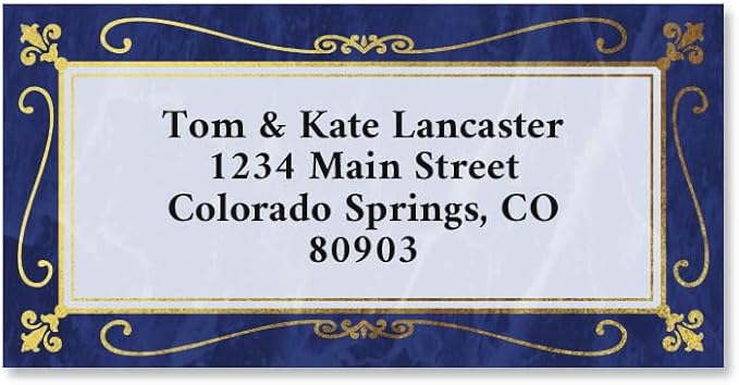 Colorful Images Imperial Foil Border Metallic Return Address Mailing Labels, Personalized with Names & Addresses, Set of 144 Custom Self Adhesive, Easy Peel Flat Label Sheets, 1-⅛ ”x 2-¼” Size