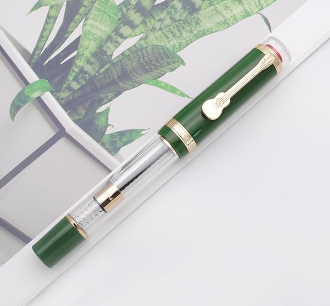 JINHAO 1935 Fountain Pen TIANDAO Series #8 Nib Ink Pen with Guitar-Shaped Clip and Ink Converter (M Nib 0.7mm, Army Green)