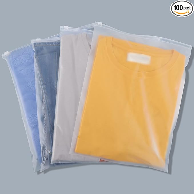 Svaldo Clothes Packaging Bags for Shipping, 100 Count 11x15 inch Frosted Zipper Plastic Bags for Clothing, Thick Plastic Bag for Packaging T-Shirt, Shirt, Document, 3 Mil, with Vent Holes Storage Bag