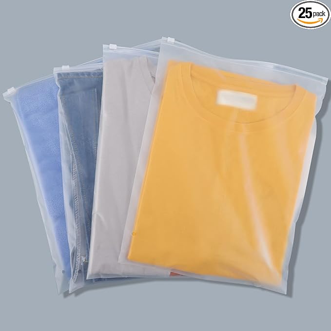 Svaldo Clothes Packaging Bags for Shipping 25 Count 10x13" Frosted Zipper Plastic Bags for Clothing Thick Plastic Apparel Bag for Packaging T-Shirt, Shirt, Document, 3 Mil, with Vent Holes Storage Bag
