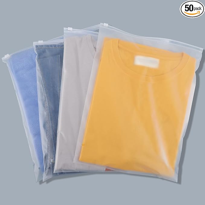Svaldo Clothes Packaging Bags for Shipping, 50 Count 10x13 inch Frosted Zipper Plastic Bags for Clothing, Thick Plastic Apparel Bag for Packaging T-Shirt, Shirt, Document, 3 Mil, Storage Bag