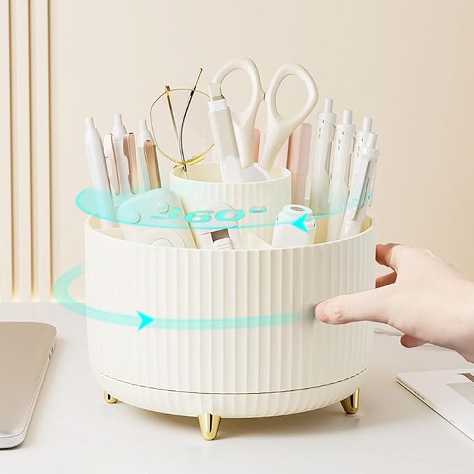 Gawsey Desk Organizers and Accessories Set with 360-Degree Rotating Pen Holder, Acrylic Stapler, Tape Holder, Staple Remover, Binder/Paper Clips Kit, Scissor and 1 Box of Staples
