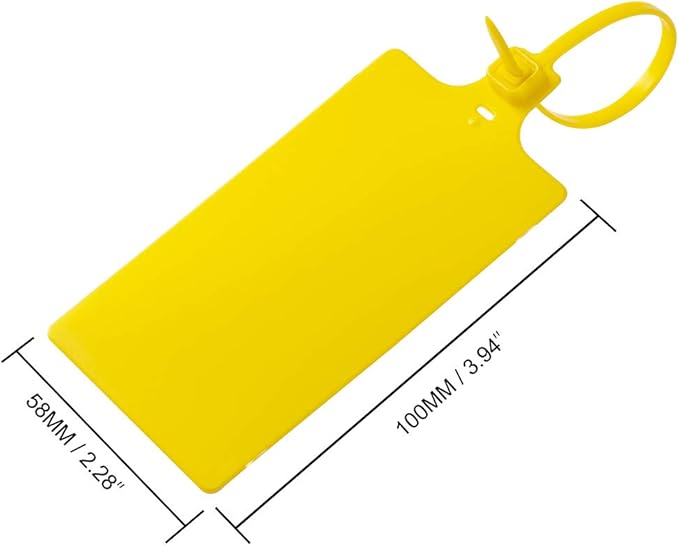 200Pcs Plastic Seals Shipping Label Tags, Writable Marker Big Sign Tie for Logistics, 255mm Total Length Self Locking Inventory Waterproof Tag Fastener (Yellow)