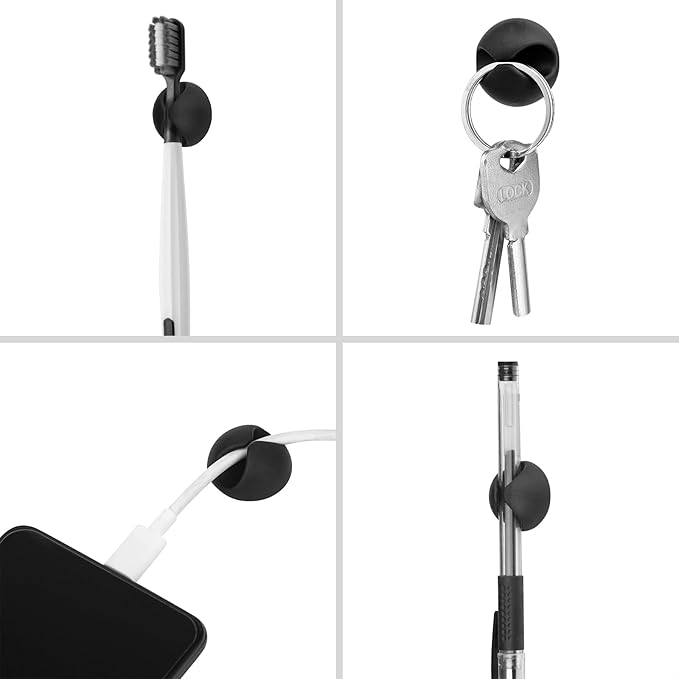 Flezoo Cable Clips Cord Holder - 18 PCS Black Adhesive Phone Cord Organizer Charger Holder Cable Wire Management Clips Keeper for Nightstand, Desk, Office or Mouse