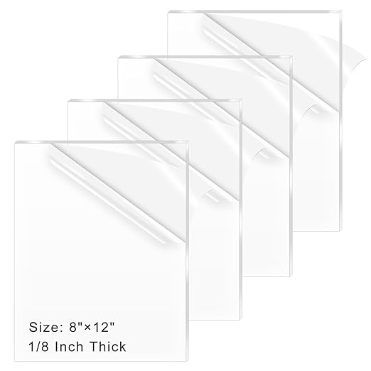 4 Pack 8x12 Inch Acrylic Sheet 1/8" Thick, Cast Acrylic Sheet, Clear Plexiglass Sheets, for Craft Projects, Display Cases, Signs, Photo Frame