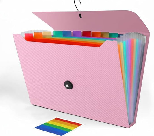 Accordion File Organizer, Accordion Folder for Sorting Documents and Papers, 13 Pockets Expanding File Storage Organizer for Hospital, Home, Travel and Office Use (Pink)