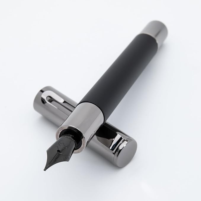 Monteverde USA Ritma Fountain Pen in Black – Medium Nib Balanced JoWo Stainless Steel Refillable Ink Cartridge/Converter – Perfect for Professionals & Writing Enthusiasts