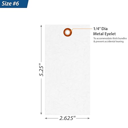 SmartSign (Pack of 1000) 5.25 x 2.625 inch “White” Blank Tyvek Shipping Tags with Metal Eyelets, Size #6, 8 mil Thick Tyvek