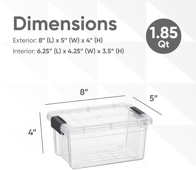 Superio Storage Bins with Lids- 4 Pack, 1.85 Qt Clear Boxes for Organizing, Stackable Plastic Containers- BPA Free, Non-Toxic, Odor Free, Organizer for Home, Office, Dorm