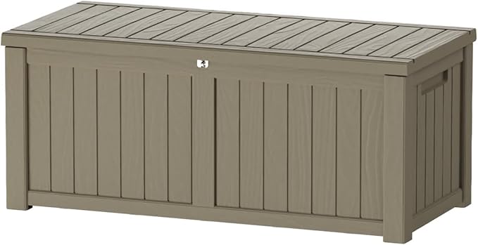PATIOEASY Outdoor Storage Box 150GAL Waterproof Resin Deck Box,UV-Resistant Lockable Package Delivery Bin for Garden Tools,Large Patio Outside Cushions,Pool Accessories Supplies,Chest,Furniture,Grey