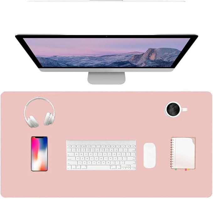 PU Leather Desk Pad Protector Gaming Mouse Pad Non Slip Desk Mat for Keyboard and Mouse Waterproof Desk Writing Pad for Office and Home Desk Accessories(Pink, 23.6 * 11.8)