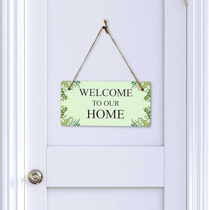 Signs ByLITA Greenery Wreath Personalized Hanging Wall or Door Sign (5 x 10") | Custom Signage for Your Home & Business
