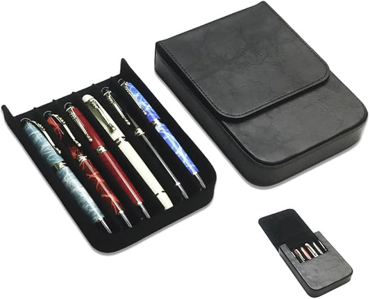 MIVLXLX Leather 6 Fountain Pen/Pencil Tray Case, Handmade, Magnetic Closure with Drawer Design, Gift Choice for Man/Woman/Office, 6 Slots（Black）