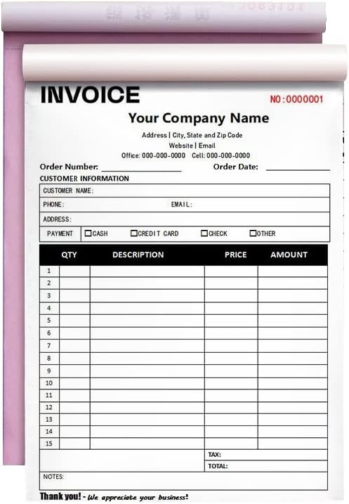 Custom Carbonless Sales Invoice Form Books for Small Business, Personalized NCR 2-Part Receipt Book with Carbon Copies, Cover Add Company Name, Address and Number Printed