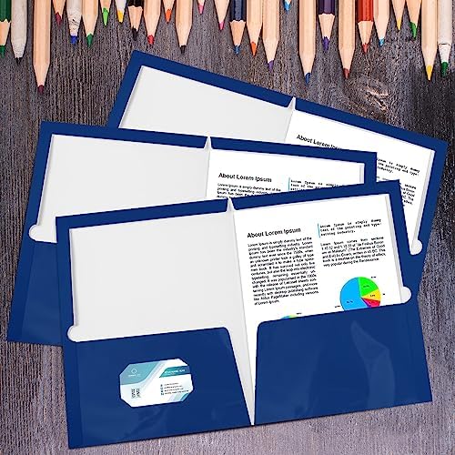 Yeaqee 125 Pack 2 Pockets Glossy Laminated Paper Folder First Day of School Presentation Folder Letter Size Two Pocket File Portfolio Holder Back to School Items Bulk for Teacher Office (Blue)