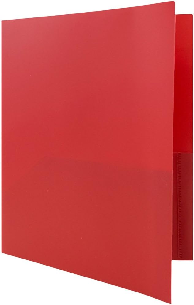 JAM PAPER Plastic Color POP Folders - 2 Pocket Durable Folders with Metal Prongs Fastener Clasps - Red - Bulk 96/Pack
