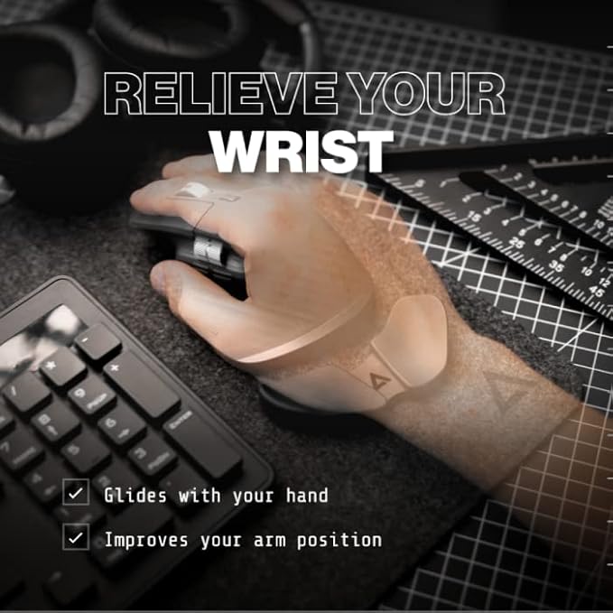 DELTAHUB Carpio G2.0 - Advanced Ergonomic Right-Handed Gaming Wrist Rest for Mouse - Superior Support for Serious Gamers - Anti-Fatigue, Smooth Glide (Large, Right, Grey)