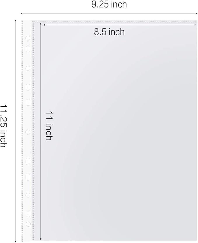 Sheet Protectors, HERKKA 500 Pack Upgrade Clear Plastic Page Protectors Sheet Reinforced 11-Hole Fit for 3 Ring Binder Fits Standard 8.5 x 11 Paper, 9.25 x 11.25 Top Loaded, Acid Free