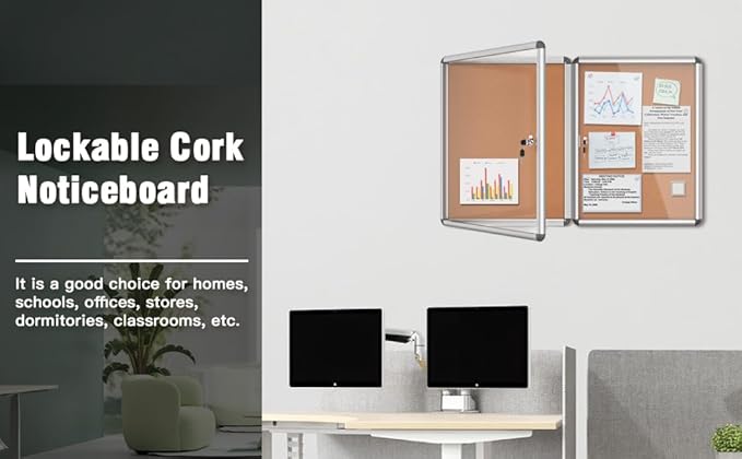 Mifuro 2 Pack 26"x20" Enclosed Bulletin Board, Lockable Weather-Resistant Aluminum Cork Noticeboard for School & Office, Silver Frame w/Cork