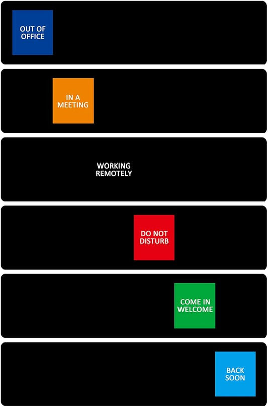 Office Door Sign,Do Not Disturb/Come in Welcome/Out of Office/in a Meeting/Working Remotely/Back Soon Sign,Let Others Know Before Entering,6 Status Privacy Door Signs Available and Away for Conference Room & Meeting-Acrylic,(10" X3", Black)