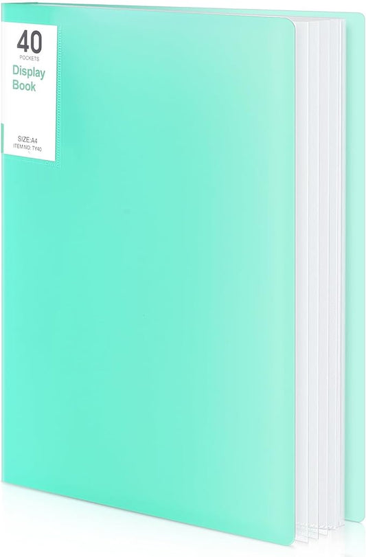 Phyxin Portfolio Binder, 40-Pocket Portfolio Folder 8.5" x 11", Displaying 80 Page Binder with Plastic Sleeves, Plastic Folders for Women & Men, Students, Teachers, Green