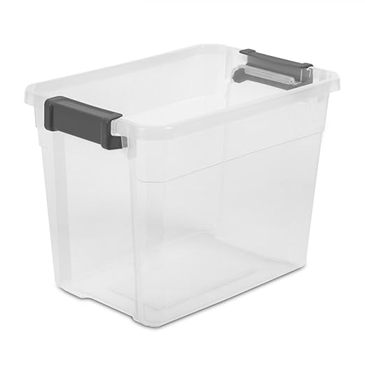 Sterilite 12-Pack Modular Stacker Box, Durable Clear Plastic Storage Bins with Latching Lids, 30 Quart - Stackable Organizing Container Boxes for Closet, Bathroom, and Office