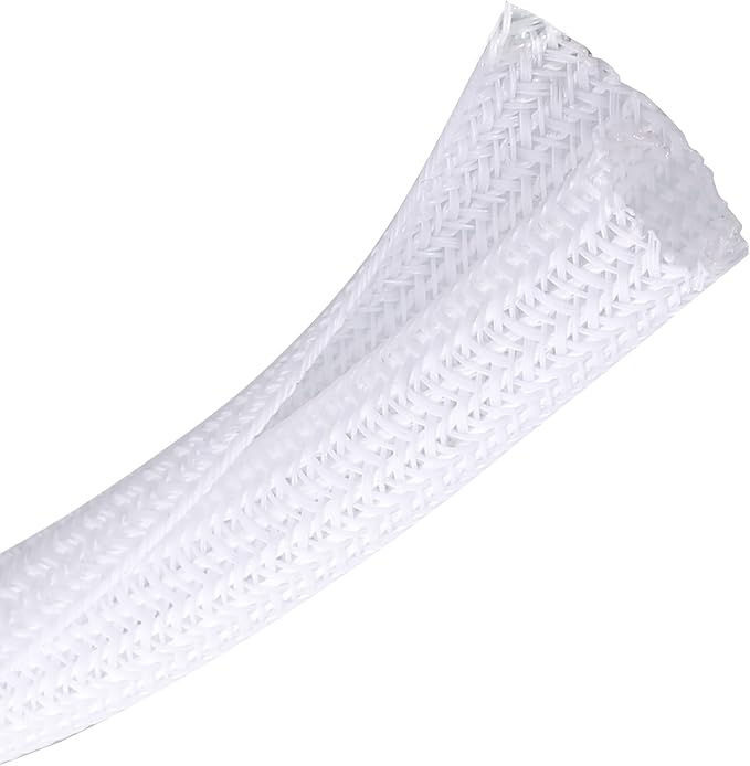 CrocSee 25ft - 1 inch Braided Cable Management Sleeve Cord Protector - Self-Wrapping Split Wire Loom for TV/Computer/Home Theater/Engine Bay - White