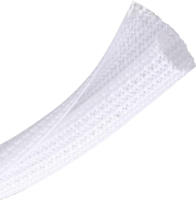 CrocSee 25ft - 1/2 inch Braided Cable Management Sleeve Cord Protector - Self-Wrapping Split Wire Loom for TV/Computer/Home Theater/Engine Bay - White