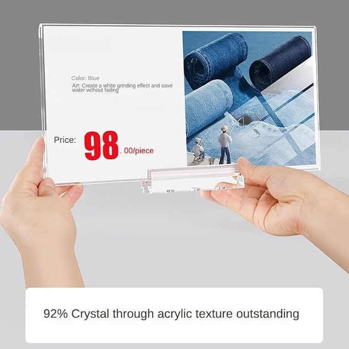 ECKEK Magnetic Sign Holder Grip Holder, Powerful Magnet, Acrylic Sign Holder for Retail Shelves Display Store Vendor Event Warehouse and Shop Supplies (Wood Base 400*150mm/15.75*5.91inches)