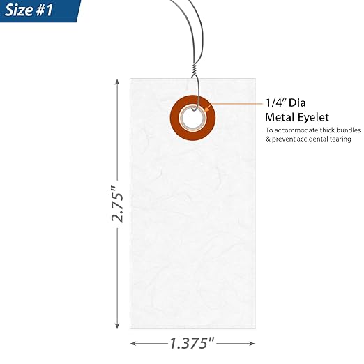 SmartSign (Pack of 1000) 2.75 x 1.375 inch “White” Blank Tyvek Shipping Tags with Wire, Size #1, 8 mil Thick Tyvek