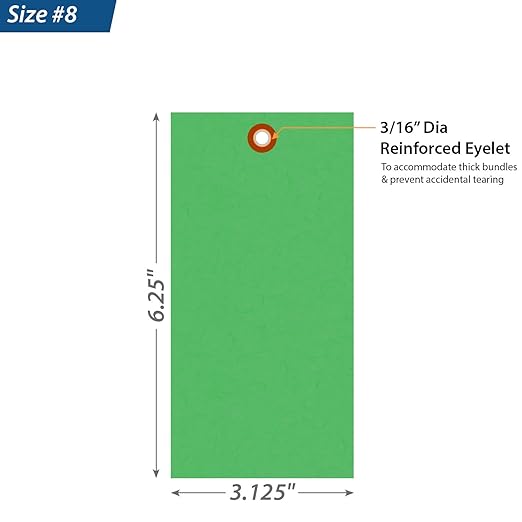 SmartSign (Pack of 1000) 6.25 x 3.125 inch “Green” Blank Tyvek Shipping Tags with Metal Eyelets, Size #8, 8 mil Thick Tyvek
