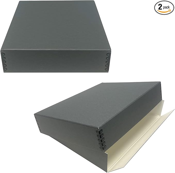 Lineco Museum Archival Storage Box, 11.75x15.25x3 in. Drop Front Design. Acid-Free with Metal Edge. Organize Photos, Pictures, Prints, Documents, Crafts, DIY. Gray, 2 Pack