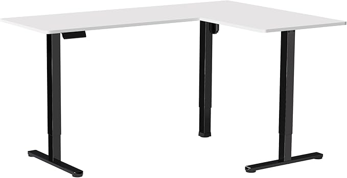 VIVO Electric Corner 63 x 47 inch L-Shaped Standing Desk, Memory Height Adjustment, White Top Black Frame, DESK-E3CTBW-47