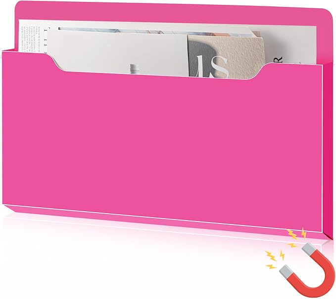 Feifeiya Magnetic Pocket File Holder Large File Folder Organizer Paper Mail Letters Holder Wall Hanging Office Supplies for Refrigerator Whiteboard Cabinets(13.8 x 8.3 Inch,Horizontal,Rose-red)