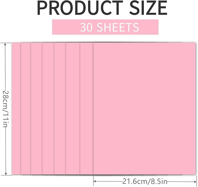 30 Sheets Pink Cardstock 8.5'' x 11'', 250gsm/90lb Heavyweight Cover Cardstock Paper, Thick and Smooth Card Stock Perfect for Invitations, Menus, DIY Cards, Arts and Crafts
