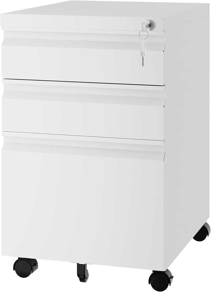Fesbos 3 Drawer Vertical File Cabinet, Mobile Filling Cabinet with Lock for Legal/Letter Size, Pre-Built Office Storage File Cabinet with Wheels Under Desk - Fully Assembled
