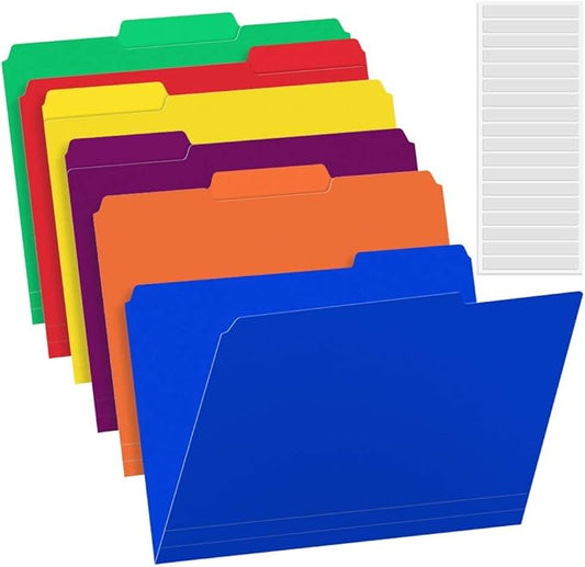 Sooez 18 Pack Plastic File Folders Colored with Sticky Labels, Letter Size Colored File Folders with Erasable 1/3-Cut Tab, Stronger Than Manila File Folder, Perfect for Organization, Assorted Color