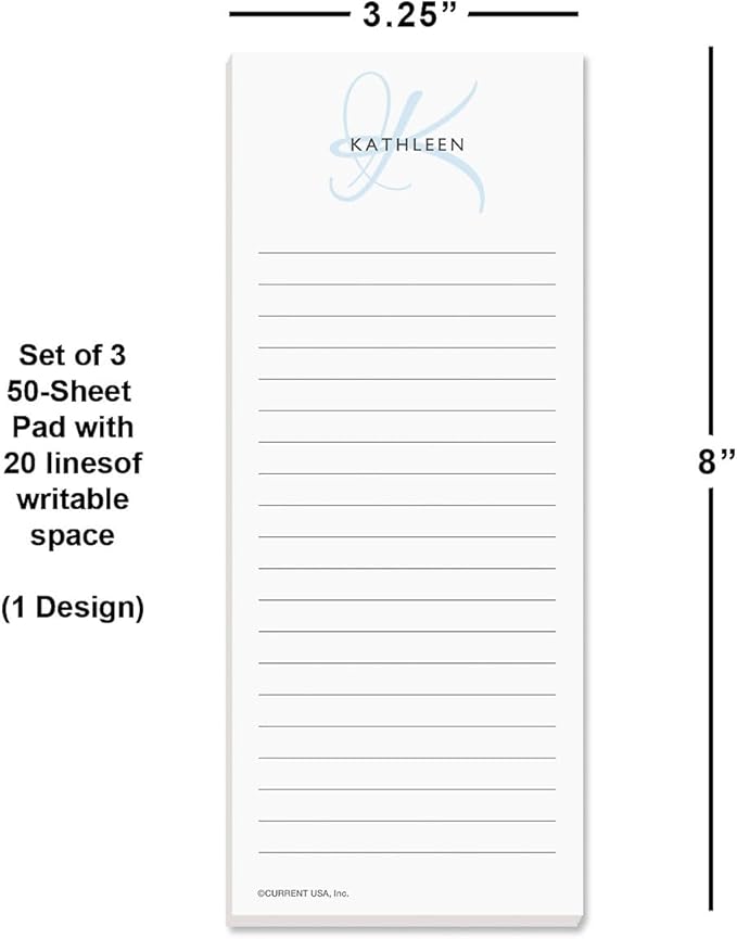 Current Initial Personalized Lined Notepad Set – Set of 3, 50-Sheet Pads, 3¼ x 8 Inches, Great for Graduations and Personalized Gifts, Printed in the USA