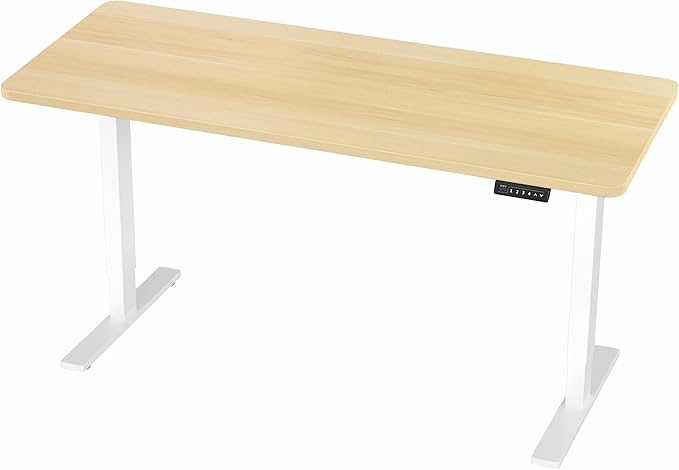VIVO Electric 60 x 24 in Standing Desk, Memory Height Adjustment, 1B Series, Holds 220 lbs, One-Piece Light Wood Top, White Frame, DESK-KIT-1W6C