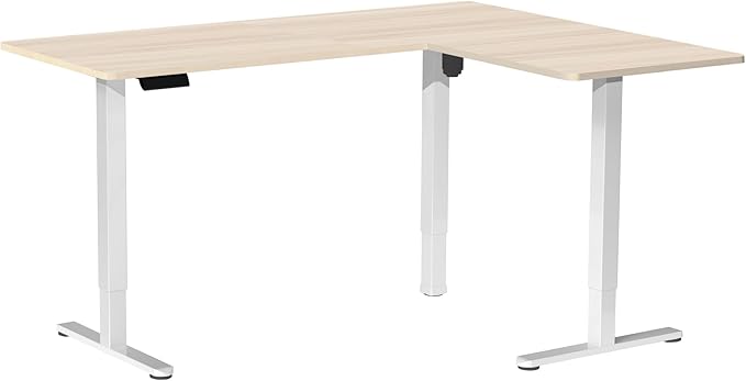 VIVO Electric Corner 63 x 55 inch L-Shaped Standing Desk, Memory Height Adjustment, Light Wood Top White Frame, DESK-E3CTC
