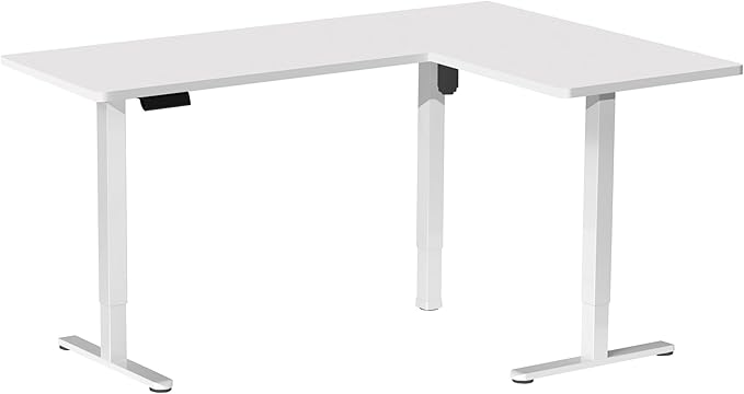 VIVO Electric Corner 63 x 55 inch L-Shaped Standing Desk, Memory Height Adjustment, White Top White Frame, DESK-E3CTW