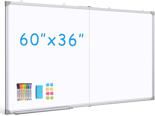 DOLLAR BOSS Large White Board 60 x 36 Inch Foldable Magnetic Whiteboard for Wall, Portable Double Sided Dry Erase Board, Aluminum Frame Message Board for School, Office, Classroom with Eraser, Markers