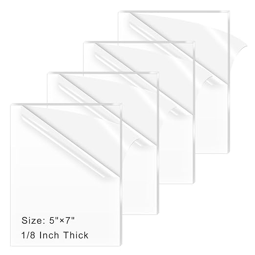 4 Pack 5x7 Inch Acrylic Sheet 1/8" Thick, Cast Acrylic Sheet, Clear Plexiglass Sheets, for Craft Projects, Display Cases, Signs, Photo Frame