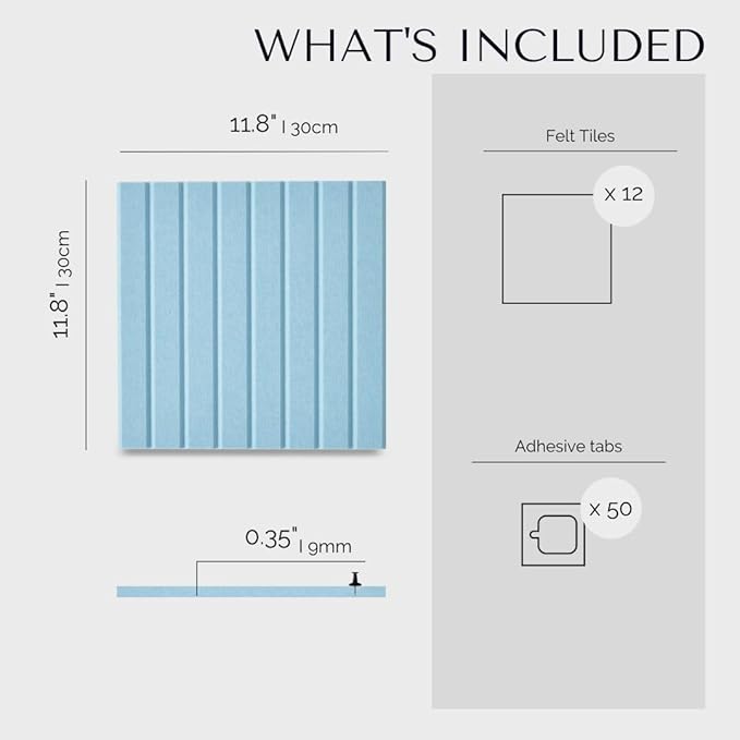VIVELDA Large Bulletin Board 48x36- Office Wall Organizer to Replace Your Old Cork Boards for Walls for Office Decor -12-Pack Felt Wall Panels to Use in Home Office Decor, Classroom Decor (Baby Blue)