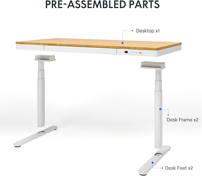 SANODESK Standing Desk with Drawer,Dual Motor 3 Stage Electric Height Adjustable Home Office Desk with Storage & Wireless Charging, 55 inch Bamboo Tabletop/White Frame