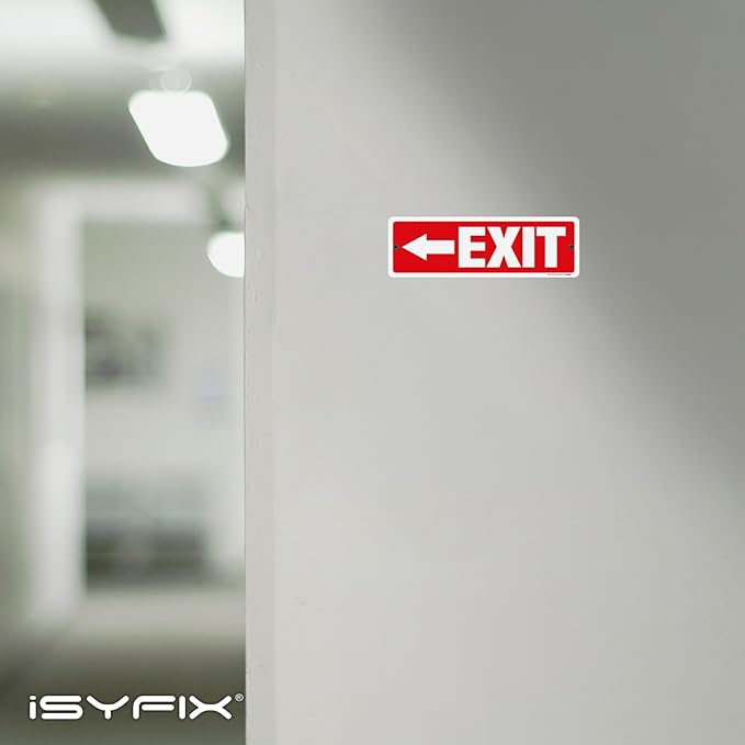 iSYFIX Exit Signs 6 Pack 12x4 Inch with Directional Left Arrows - Rust Free Aluminum, Laminated for UV, Weather, Scratch Resistance - Ideal for Offices, Schools, Theaters, Restaurants