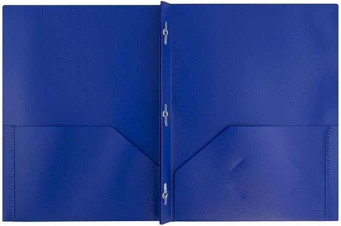 JAM PAPER Plastic Color Pop Folders - 2 Pocket Durable Folders with Metal Prongs Fastener Clasps - Dark Blue - 3/Pack