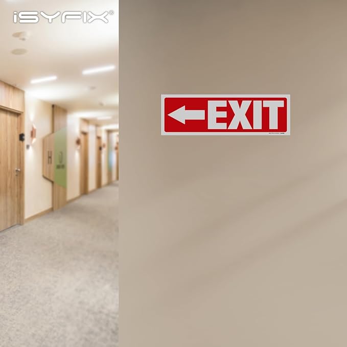 iSYFIX Exit Signs Stickers 12 Pack 12x4 Inch - Laminated Premium Vinyl Directional Left Arrow Signs for Buildings, Office, Workplace, Stores, Schools, Theaters, Parking, Restaurants, Factories