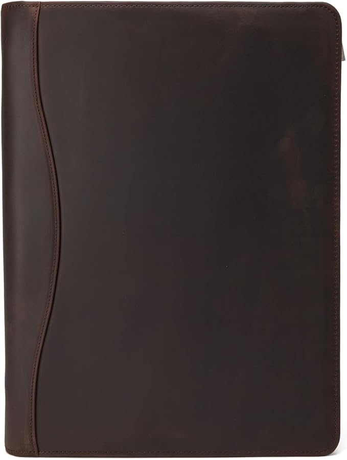 Geslun Genuine Leather Portfolio, Legal Size 8.5 x 14 Pad Holder, Business Padfolio for Men and Women, Zippered 14" Laptop Organizer, Executive Professional Work Travel Notepad Folio, Dark Brown